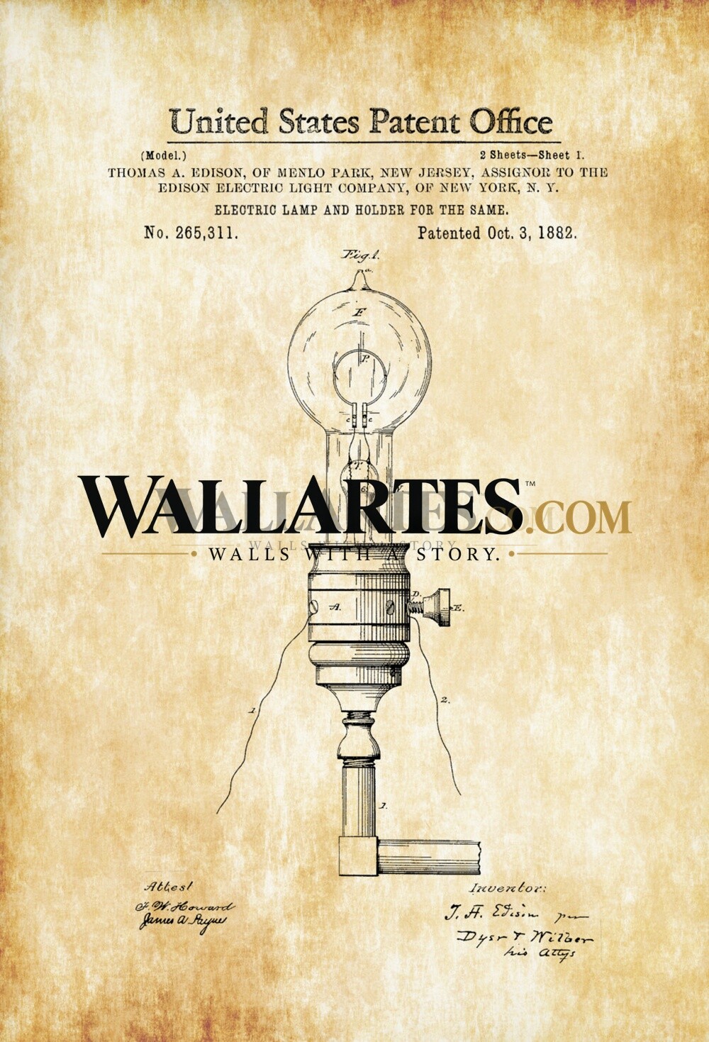 Us Patent Print Light Bulb Wall Art — WALLARTES watermarked preview